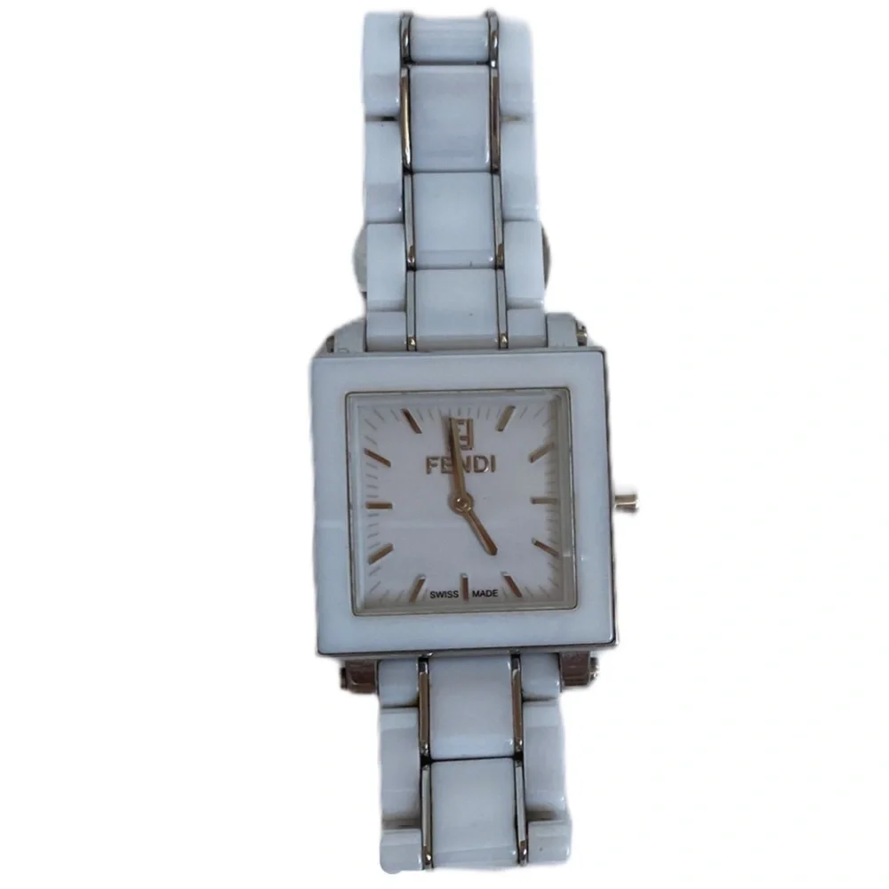 Fendi Square Ceramic White Watch, Stainless Steel